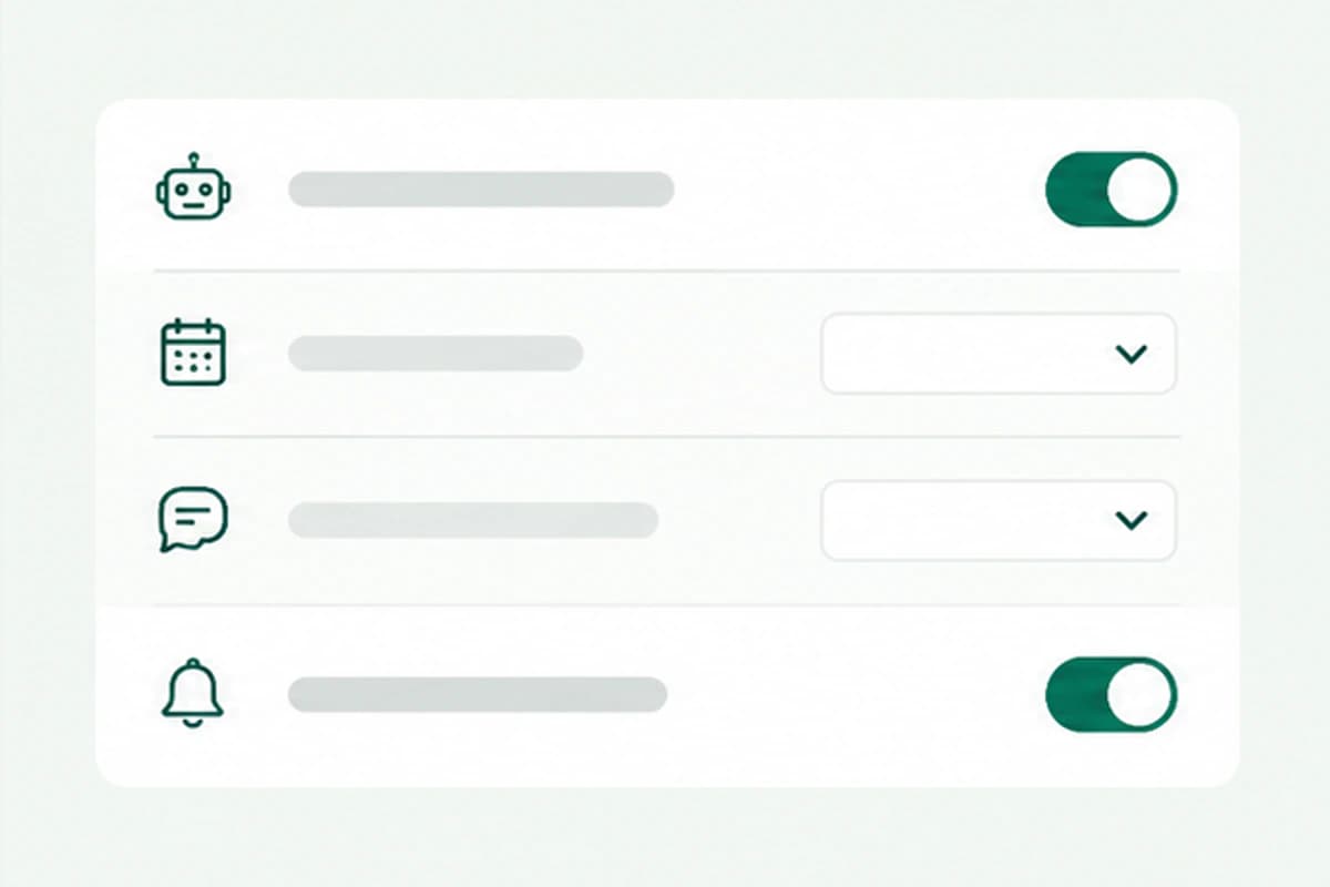 AI booking agent settings for services, schedules, messages, and reminders